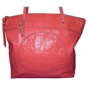 Coach 2011 Laura Coral Pink Patent Leather Double Handle Tote Project bag F18900